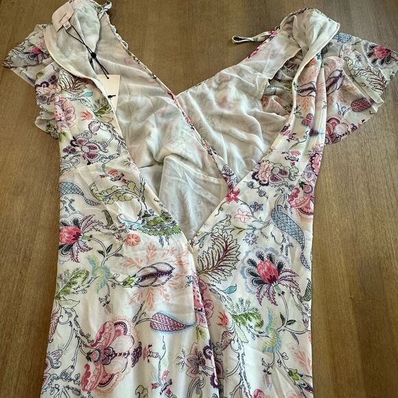 CINQ À SEPT Sheila‎ Floral Ruffle-Trim Midi Dress Size 2 V-Neck Flutter Sleeve - Picture 10 of 14